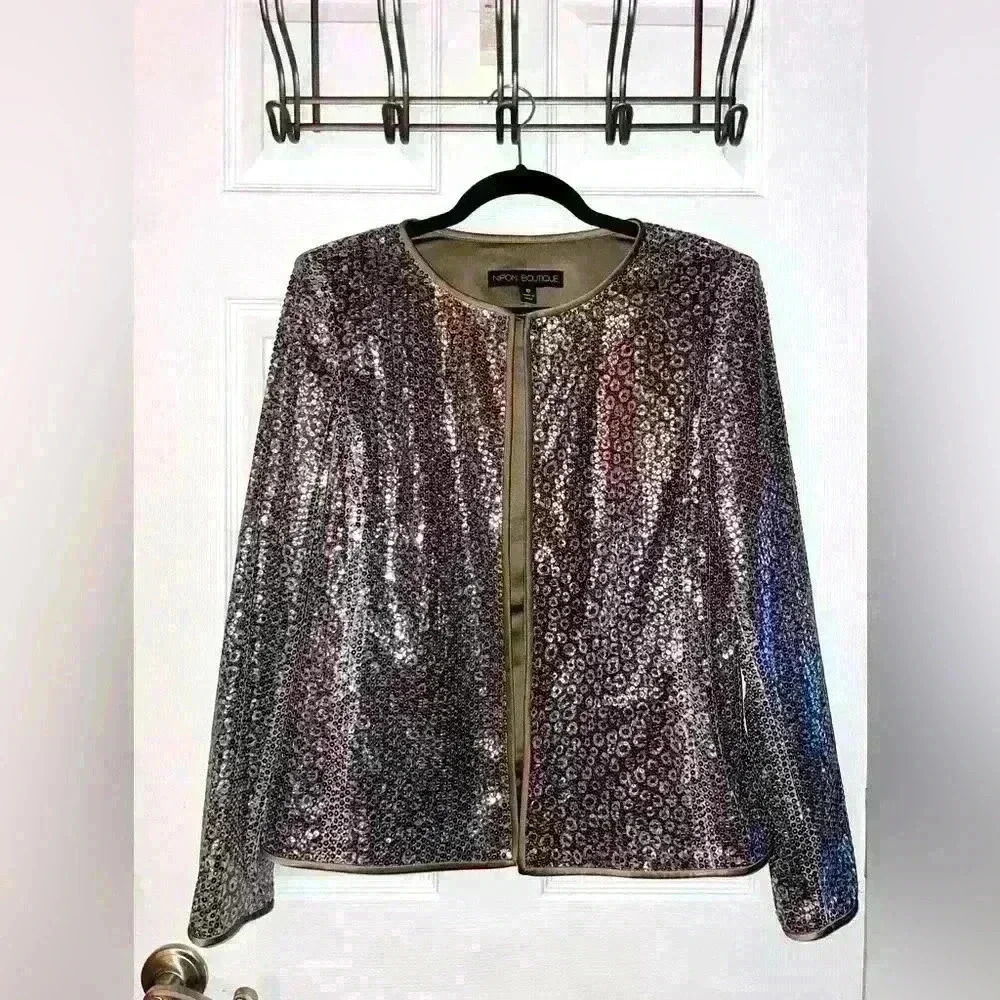 Nipon Boutique Sequined Open Front Jacket, Size 10 - image 1